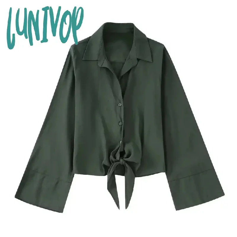 Lunivop Vintage Office Lady Solid Women Suits Long Sleeve Bow Shirts Tops+Side Split Pleated Skirts Fashion Casual Sets Sexy Dress