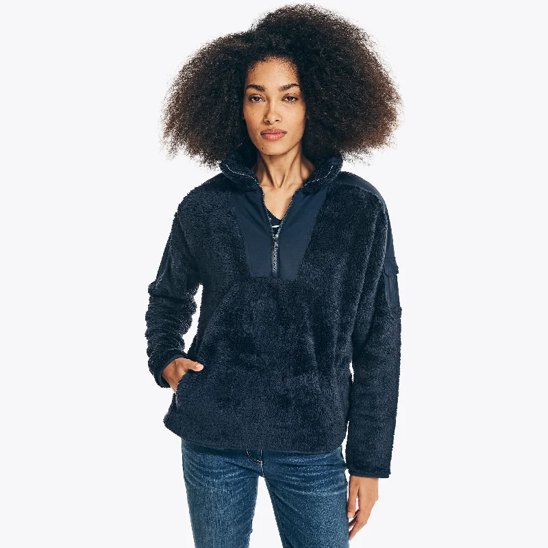 Nautica Womens Mixed Media Quarter-Zip Sherpa Fleece