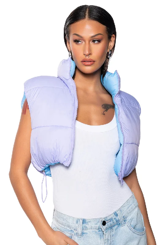 TAYLOR SAID CROP PUFFER VEST IN PURPLE